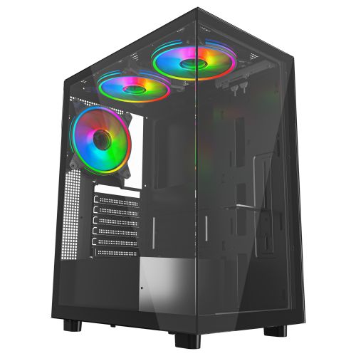Vida Vetro Black ARGB Gaming Case w/ Glass Front & Side, ATX, 3x ARGB PWM Fans, 6-Port ARGB Fan Hub & Remote Control