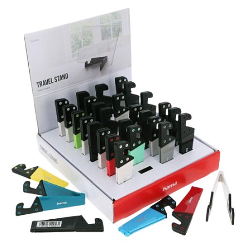 Hama (Travel) Holders for Tablets/Smartphones x32 Multipack, Foldable, Sturdy Plastic, Multiple Colours, Display Case Included