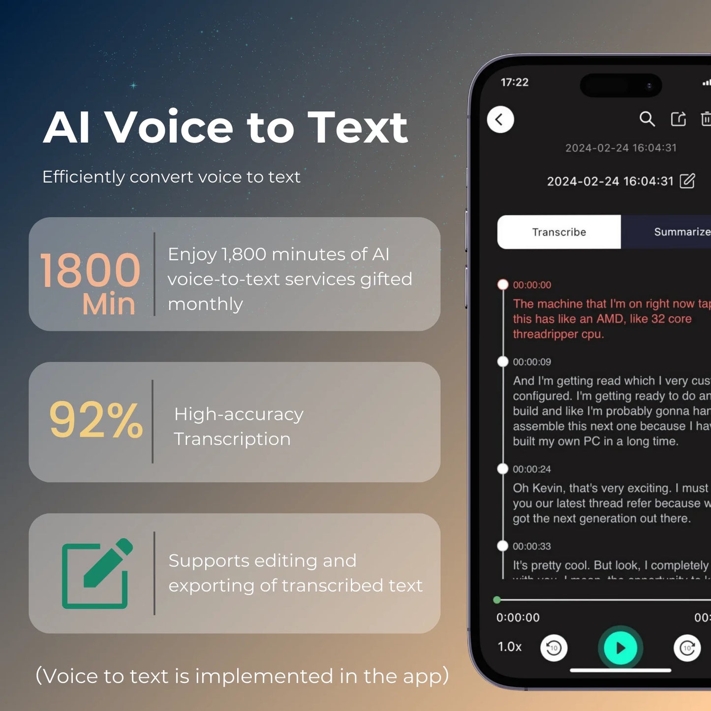 AI-Powered Voice Recorder and Call Recorder with Speech-to-Text & Summarization, Supports 100 Languages, 64GB Storage