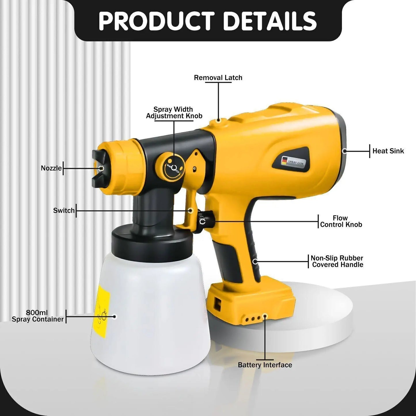 800ML Electric Spray Gun for Makita/Bosch/Dewalt/Ryobi/Milwaukee 18V 20V Lithium Battery,Cordless Paint Sprayer