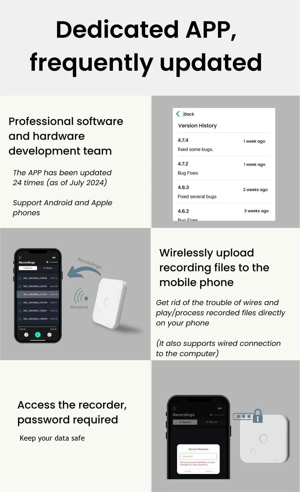 AI-Powered Voice Recorder and Call Recorder with Speech-to-Text & Summarization, Supports 100 Languages, 64GB Storage