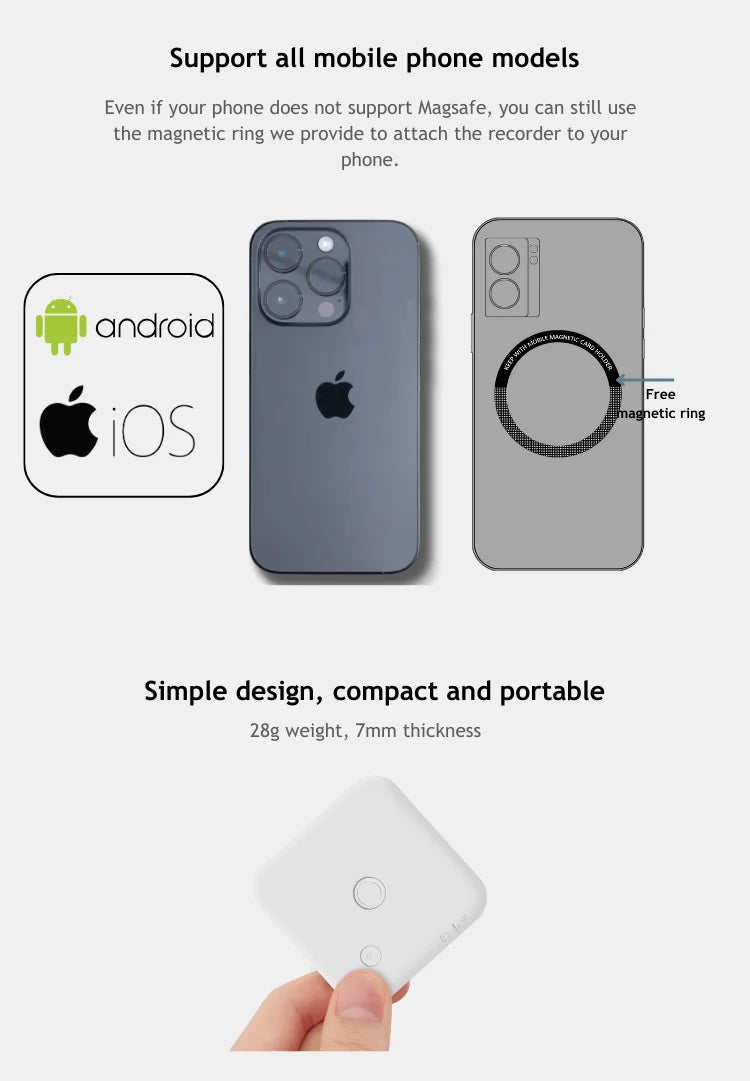 AI-Powered Voice Recorder and Call Recorder with Speech-to-Text & Summarization, Supports 100 Languages, 64GB Storage