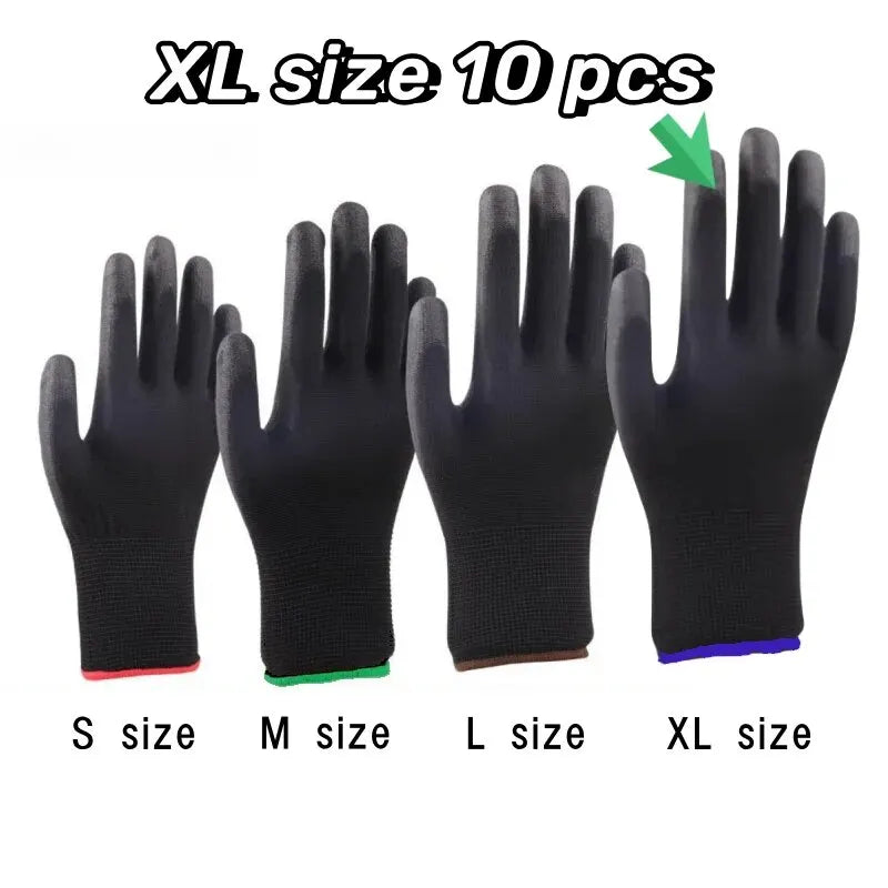 10 Pairs Durable Safety Gloves - Anti-Slip, Wear-Resistant, ESD Protection for Gardening & Woodworking