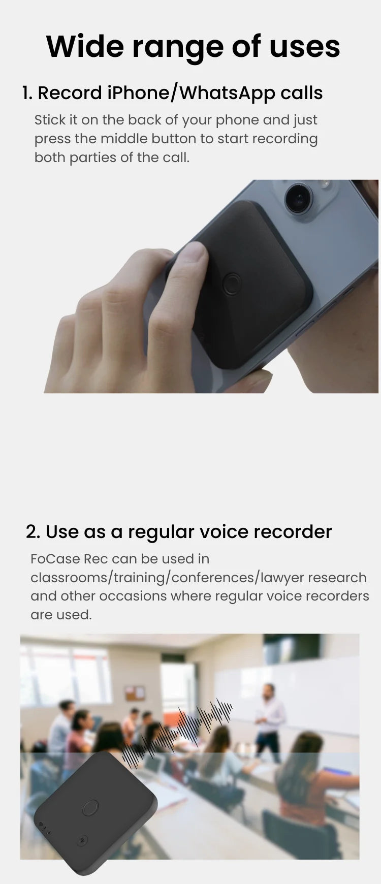 AI-Powered Voice Recorder and Call Recorder with Speech-to-Text & Summarization, Supports 100 Languages, 64GB Storage