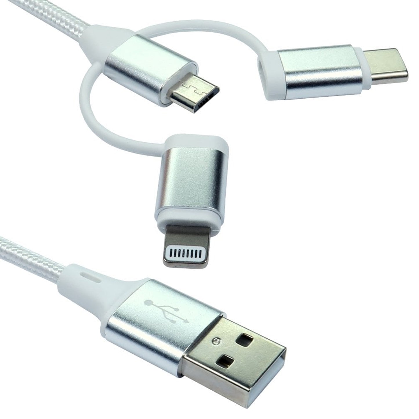 NEWlink 1.2m 3-in-1 USB Charging Cable, USB-A To USB Micro, USB-A To USB-C, USB-A to Lightning - White