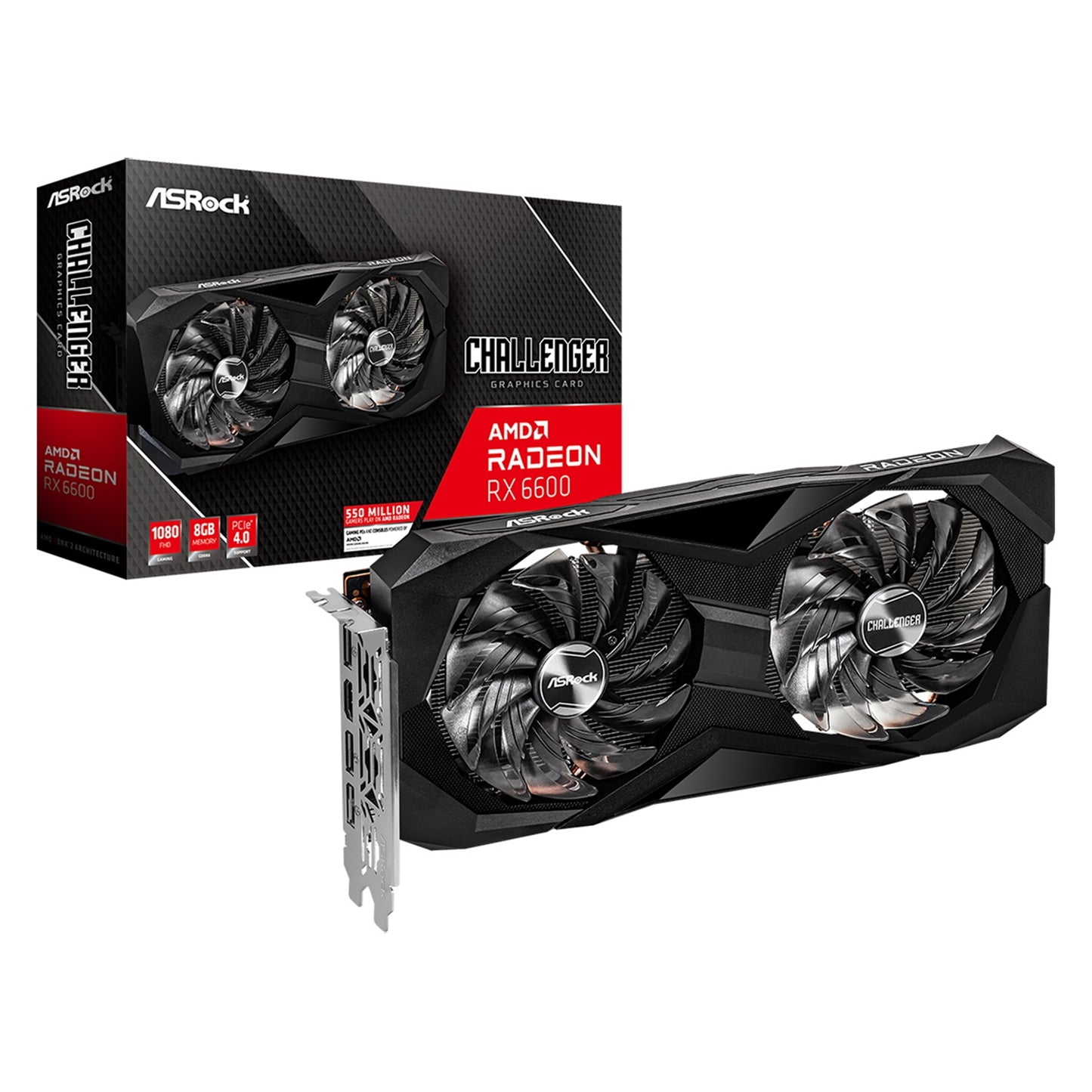 ASRock AMD Radeon RX 6600 Challenger D 8GB GDDR6 Graphics Card, 1792 Streams, 2491 MHz Boost Clock, Dual Fan, 3x DisplayPorts / 1x HDMI Port