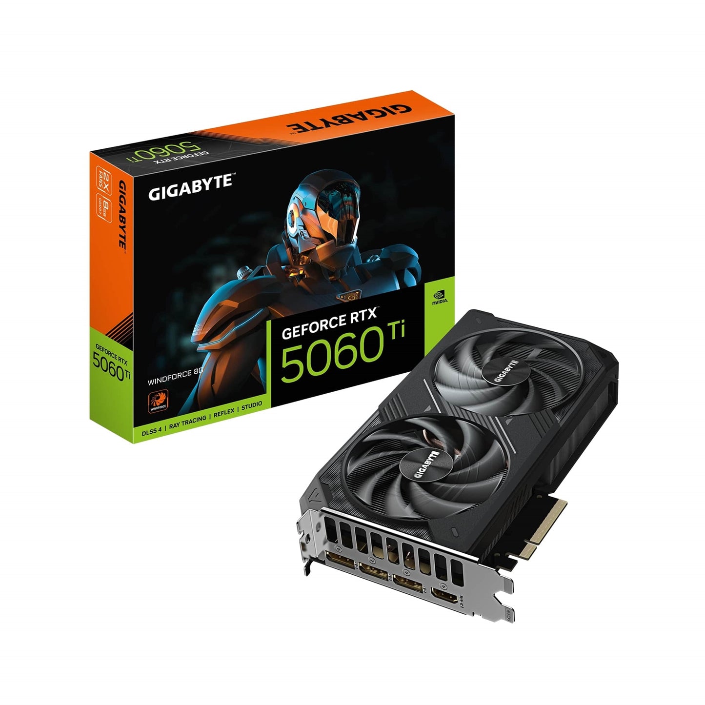 Gigabyte NVIDIA GeForce RTX 5060 Ti Windforce OC 16GB GDDR7 Graphics Card, 4608 CUDA Cores, 2587 MHz Core Clock, Dual Fan, 3x DisplayPorts / 1x HDMI Ports