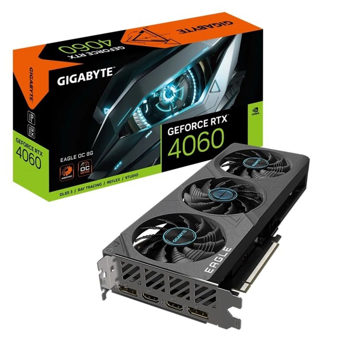 Gigabyte NVIDIA GeForce RTX 4060 EAGLE OC 8GB GDDR6 Graphics Card, 3072 CUDA Cores, 2505 MHz Core Clock, Triple Fan, 2x DisplayPorts / 2x HDMI Ports