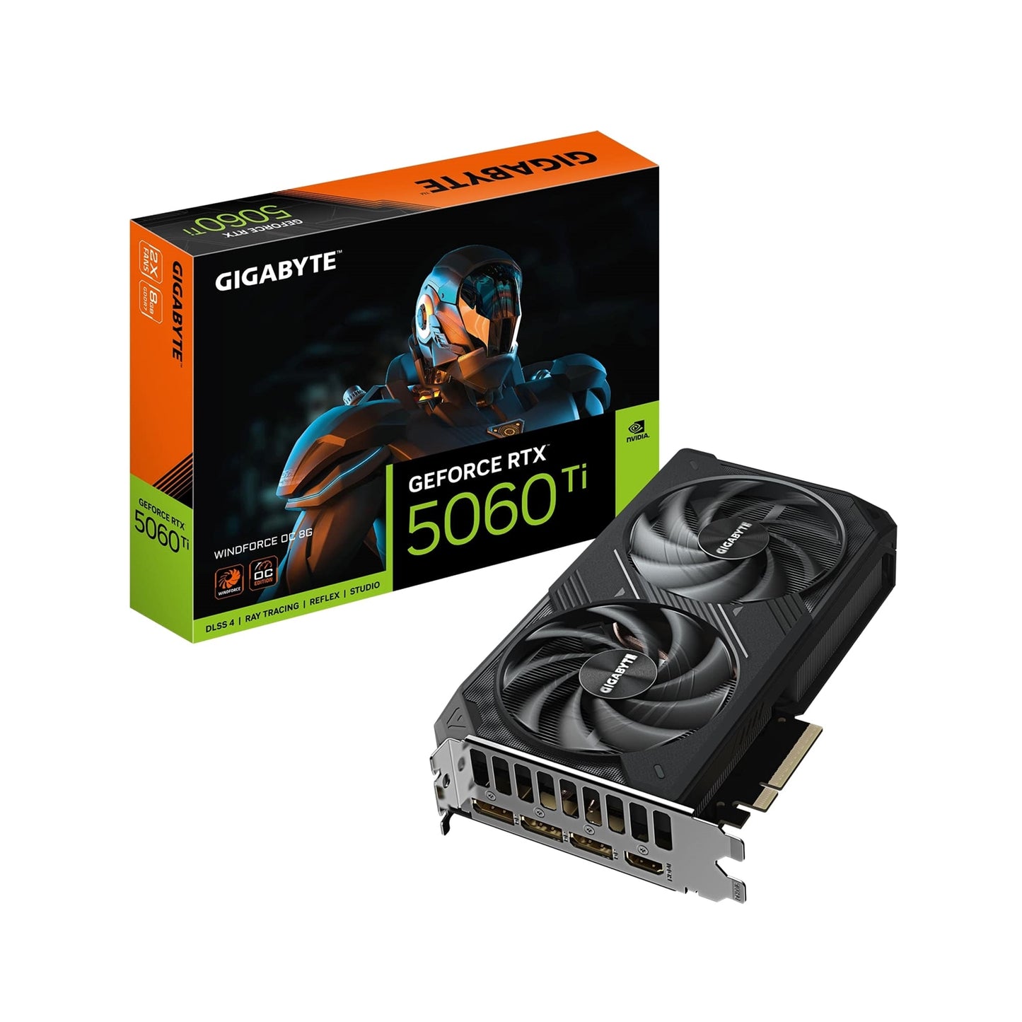 GeForce RTX 5060 Ti WINDFORCE 8GB GDDR7 Graphics Card, 3840 CUDA Cores, 2497 MHz Core Clock, Dual Fan, 3x DisplayPorts / 1x HDMI Port