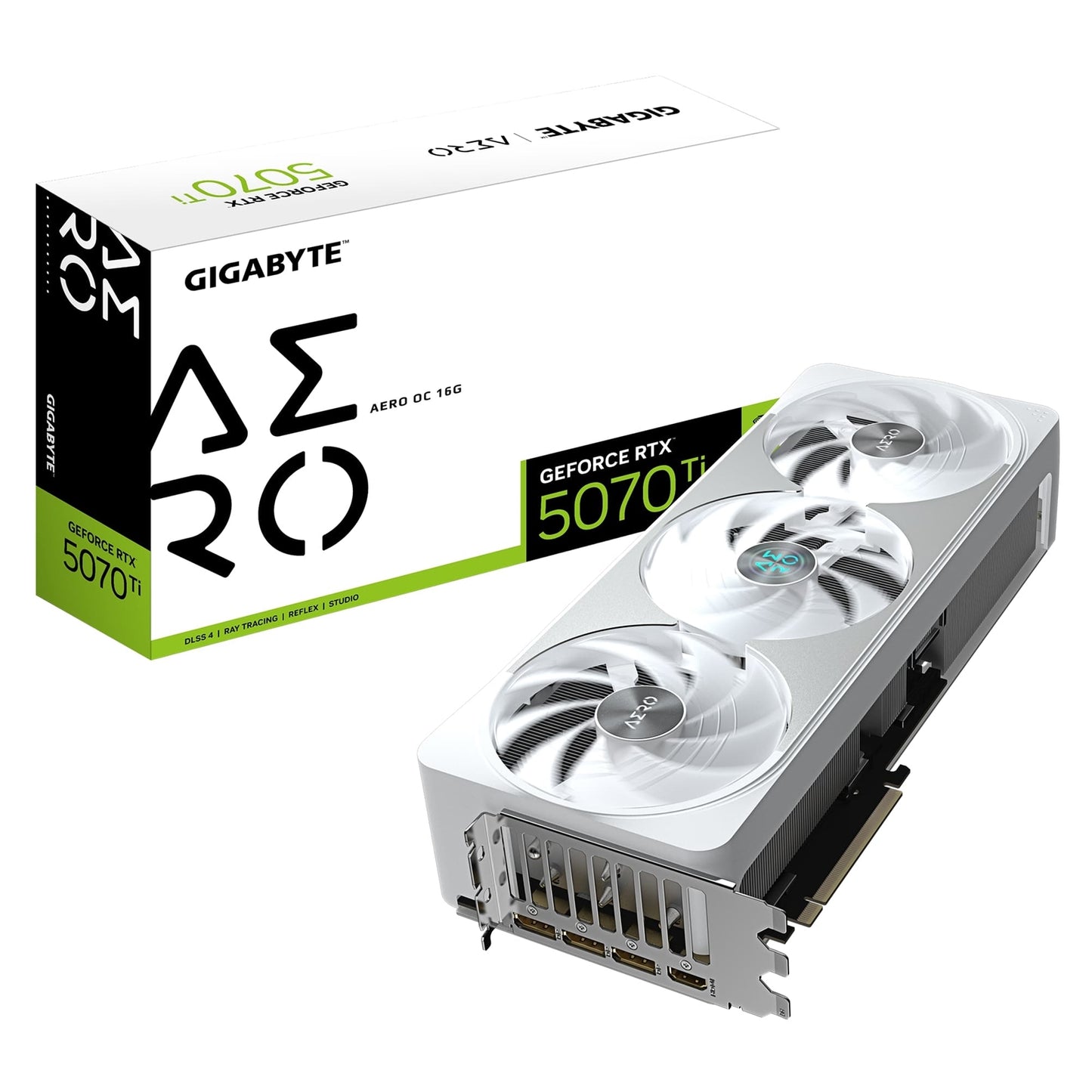 Gigabyte NVIDIA GeForce RTX 5070 Ti AERO OC 16GB GDDR7 Graphics Card, 8960 CUDA Cores, 2588 MHz Core Clock, Triple Fan, White, RGB, 3x DisplayPorts / 1x HDMI Port