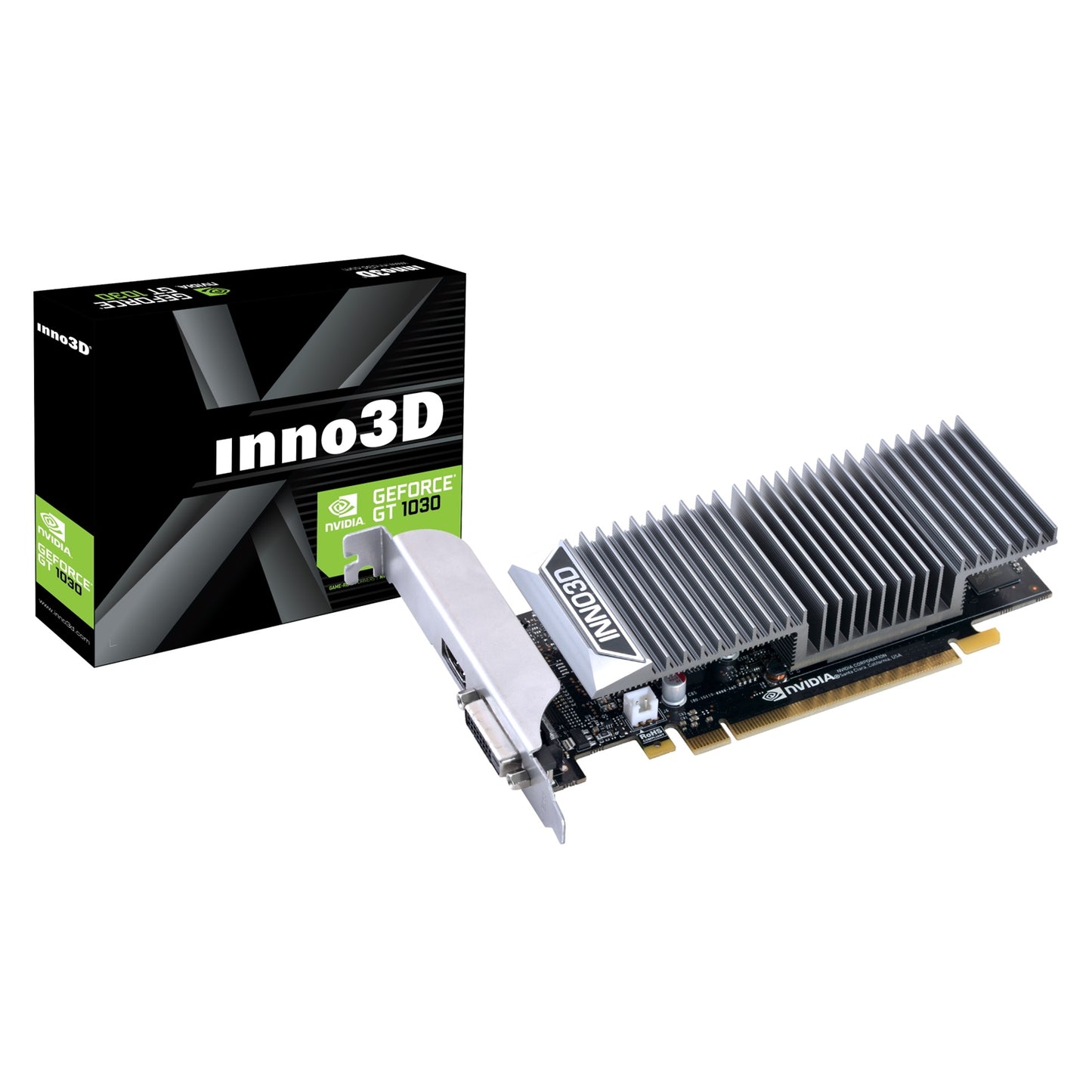Inno3D NVIDIA GeForce GT 1030 2GB GDDR5 Graphics Card, 384 CUDA Cores, 1468 MHz Boost Clock, Passive Cooling, 1x DVI-D / 1x HDMI Port