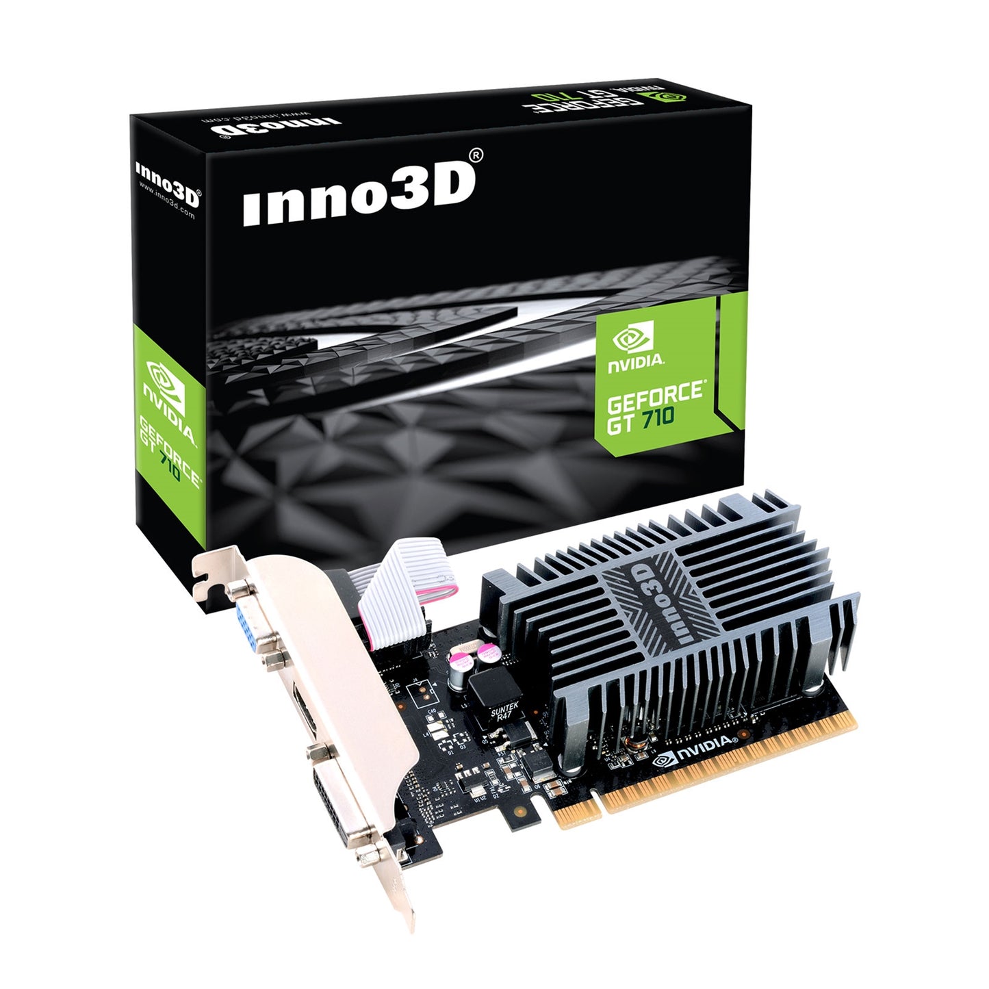 Inno3D NVIDIA GeForce GT 710 2GB SDDR3 LP Graphics Card, 192 CUDA Cores, 594 MHz Base Clock, Passive Cooling, 1x DVI-D / 1x HDMI Port / 1x VGA