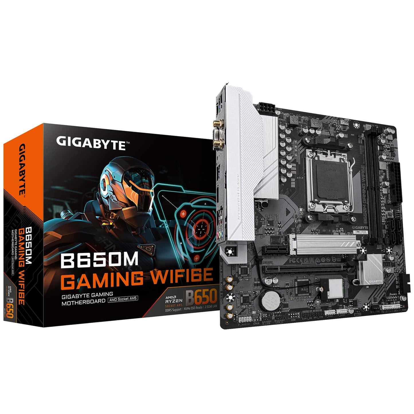 Gigabyte B650M GAMING WIFI6E (rev. 1.2) AMD AM5 Socket Motherboard, 2 x DDR5 DIMM Slots, 1 x M.2 Sockets, 2.5GbE LAN, 2.5GbE LAN , 1 x D-Sub Post / 1x HDMI Port