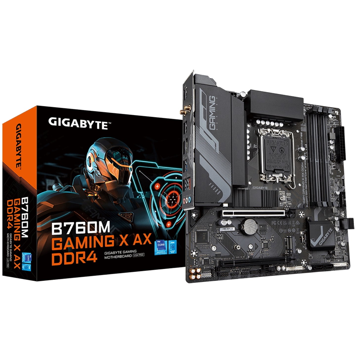 Gigabyte B760M GAMING X AX DDR4 Intel 1700 Socket Motherboard, Micro-ATX, 4x DDR4 Slots, 2x M.2 Sockets, 1x USB-C Port, Fitted I/O Shield, 2.5GbE LAN, Wi-Fi 6E, 1x DisplayPort / 1x HDMI Port