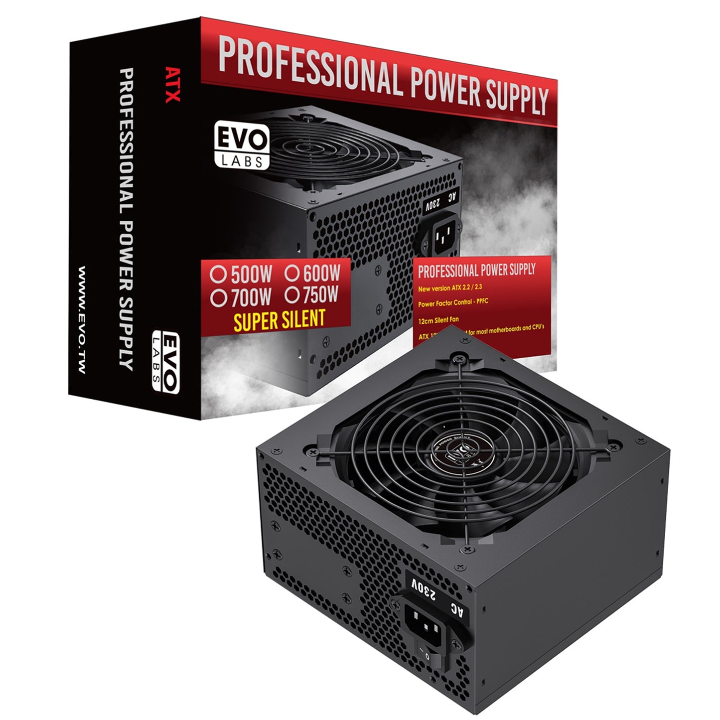 EVO LABS BR500-12BL 500W PSU,120mm Black Silent Fan with Improved Ventilation, Non Modular, High-Efficiency, PFC Certified, CE Compliant, Retail Packaged