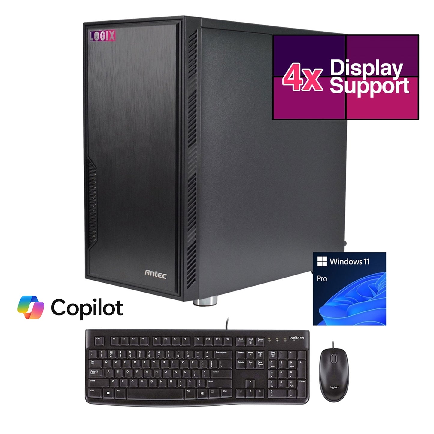 LOGIX Micro Tower - Designed for CCTV Use - Intel i5 Processor, 16GB Kingston Memory, 500GB Kingston SSD, Output to 4 Monitors, with Windows 11 Pro