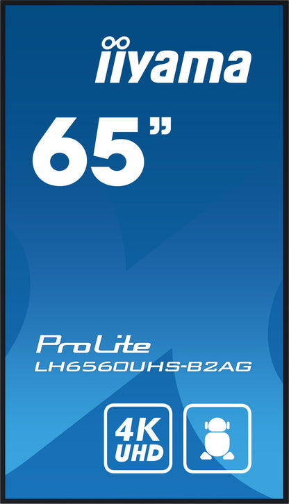 iiyama LH6560UHS-B2AG Signage Display Digital A-board 163.8 cm (64.5") LED Wi-Fi 500 cd/m² 4K Ultra HD Black Built-in processor Android 11 24/7
