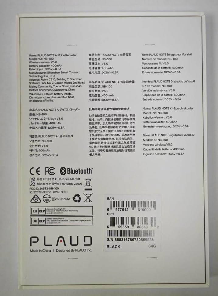 PLAUD NOTE AI Voice Recorder with Case - App Control, Transcribe & Summarize with AI Technology - Support 112 Languages, 64GB Memory, Audio Recorder for Lectures, Meetings, Calls, Black