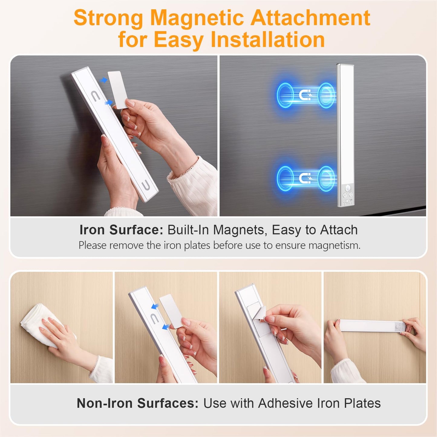 FRONT Under Cabinet Kitchen Lights Rechargeable-3 Color Temps&5 Level Brightness, Super Bright, 4 Modes, Motion Sensor, Long Lasting-Easy Installation Strong Magnetic Under Closet Light-26CM/2 Pack