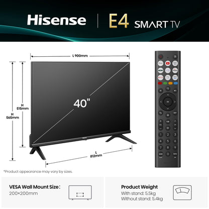 Hisense 40" 40A4QTUK FHD LED TV with Freely - Direct Lit LED, Dolby Audio, Natural Colour Enhancer, Games Mode, Sports Mode with Freely, Disney +, YouTube, Netflix