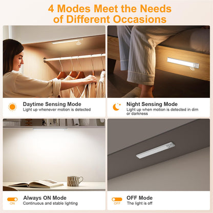 FRONT Under Cabinet Kitchen Lights Rechargeable-3 Color Temps&5 Level Brightness, Super Bright, 4 Modes, Motion Sensor, Long Lasting-Easy Installation Strong Magnetic Under Closet Light-26CM/2 Pack
