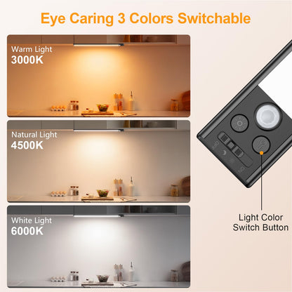 FRONT Under Cabinet Kitchen Lights Rechargeable-3 Color Temps&5 Level Brightness, Super Bright, 4 Modes, Motion Sensor, Long Lasting-Easy Installation Strong Magnetic Under Closet Light-26CM/2 Pack