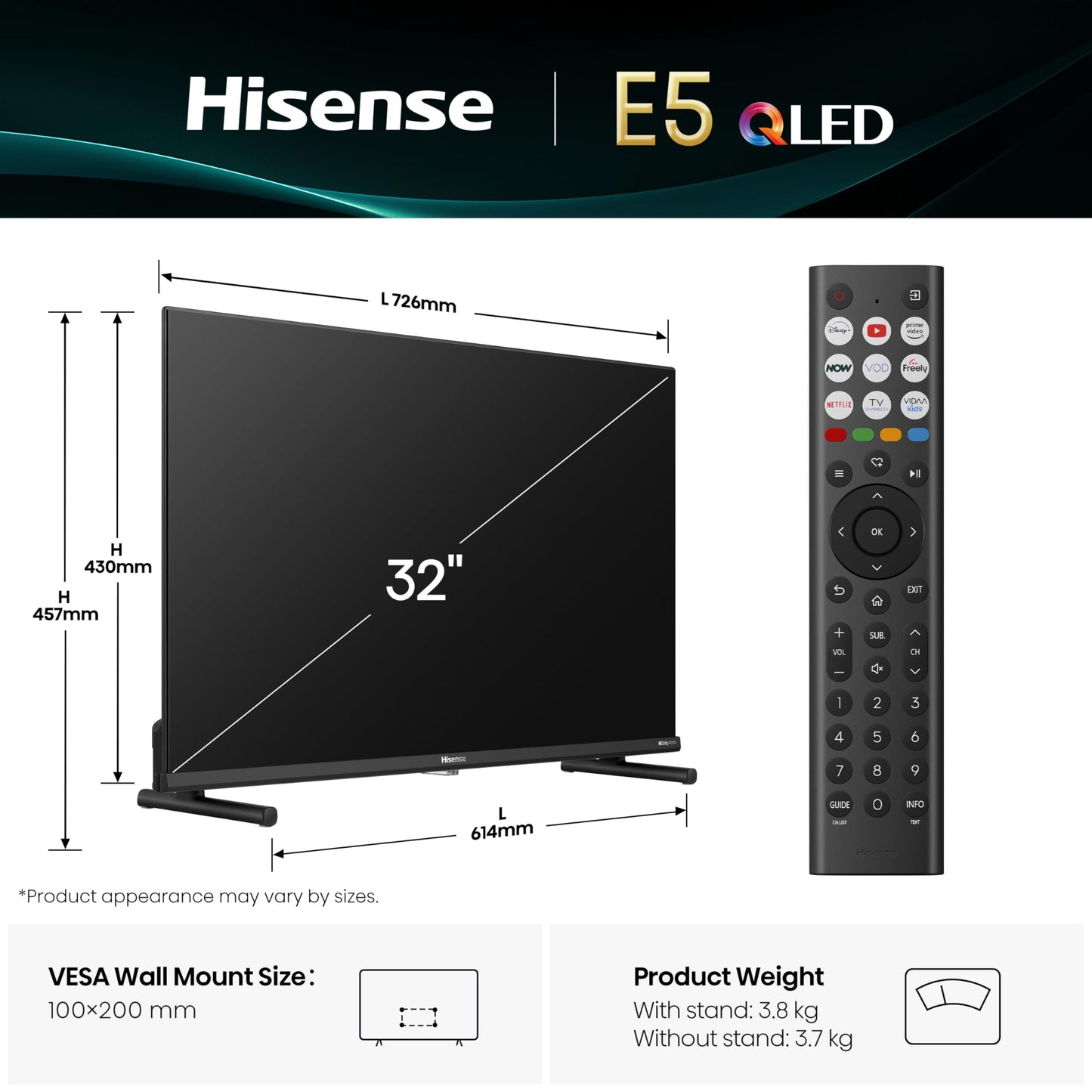 Hisense 40" 40A4QTUK FHD LED TV with Freely - Direct Lit LED, Dolby Audio, Natural Colour Enhancer, Games Mode, Sports Mode with Freely, Disney +, YouTube, Netflix