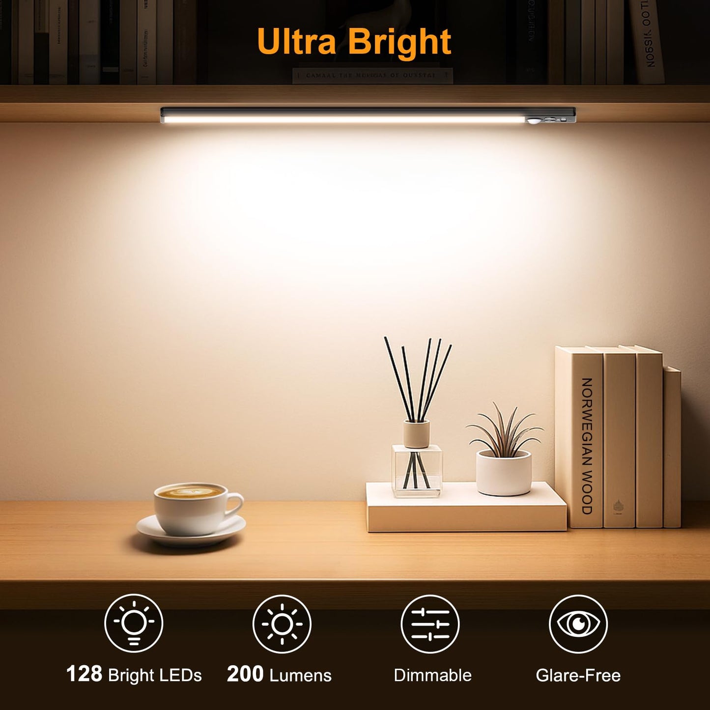 FRONT Under Cabinet Kitchen Lights Rechargeable-3 Color Temps&5 Level Brightness, Super Bright, 4 Modes, Motion Sensor, Long Lasting-Easy Installation Strong Magnetic Under Closet Light-26CM/2 Pack