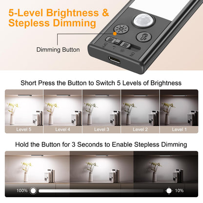 FRONT Under Cabinet Kitchen Lights Rechargeable-3 Color Temps&5 Level Brightness, Super Bright, 4 Modes, Motion Sensor, Long Lasting-Easy Installation Strong Magnetic Under Closet Light-26CM/2 Pack