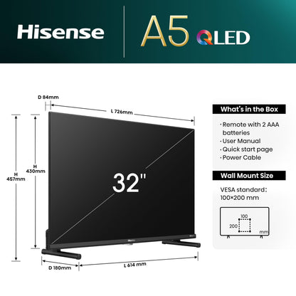 Hisense 40" 40A4QTUK FHD LED TV with Freely - Direct Lit LED, Dolby Audio, Natural Colour Enhancer, Games Mode, Sports Mode with Freely, Disney +, YouTube, Netflix