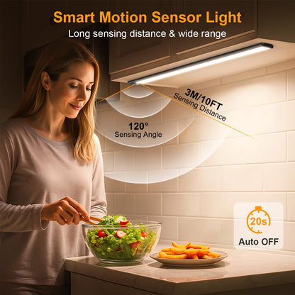 FRONT Under Cabinet Kitchen Lights Rechargeable-3 Color Temps&5 Level Brightness, Super Bright, 4 Modes, Motion Sensor, Long Lasting-Easy Installation Strong Magnetic Under Closet Light-26CM/2 Pack