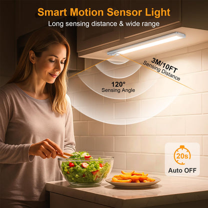 FRONT Under Cabinet Kitchen Lights Rechargeable-3 Color Temps&5 Level Brightness, Super Bright, 4 Modes, Motion Sensor, Long Lasting-Easy Installation Strong Magnetic Under Closet Light-26CM/2 Pack