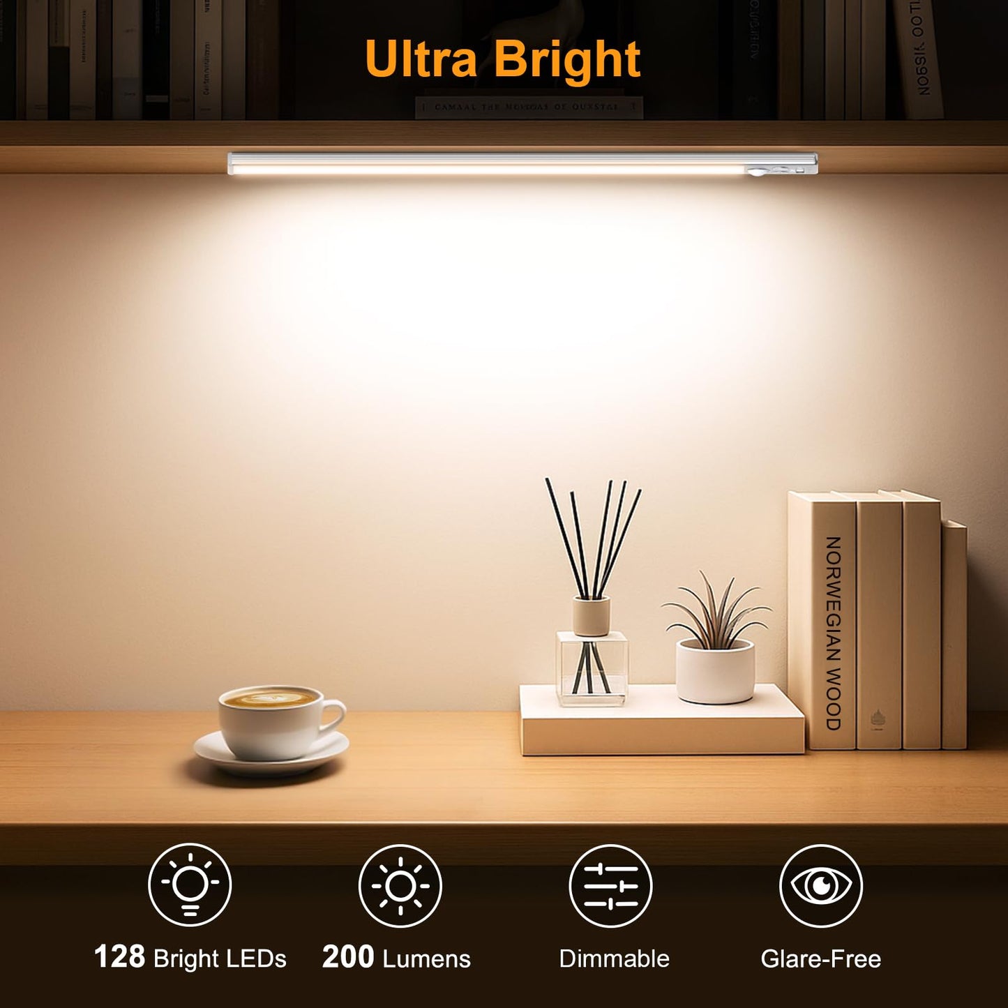 FRONT Under Cabinet Kitchen Lights Rechargeable-3 Color Temps&5 Level Brightness, Super Bright, 4 Modes, Motion Sensor, Long Lasting-Easy Installation Strong Magnetic Under Closet Light-26CM/2 Pack