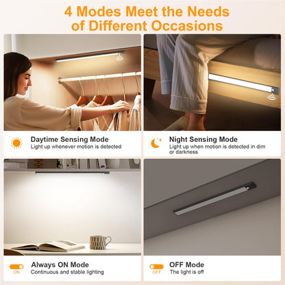 FRONT Under Cabinet Kitchen Lights Rechargeable-3 Color Temps&5 Level Brightness, Super Bright, 4 Modes, Motion Sensor, Long Lasting-Easy Installation Strong Magnetic Under Closet Light-26CM/2 Pack