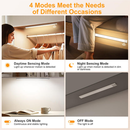 FRONT Under Cabinet Kitchen Lights Rechargeable-3 Color Temps&5 Level Brightness, Super Bright, 4 Modes, Motion Sensor, Long Lasting-Easy Installation Strong Magnetic Under Closet Light-26CM/2 Pack