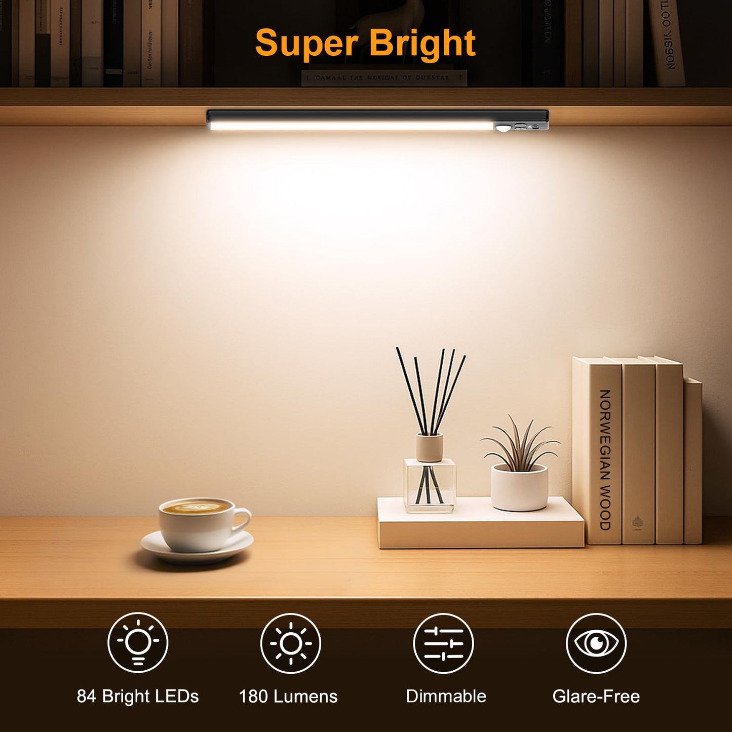 FRONT Under Cabinet Kitchen Lights Rechargeable-3 Color Temps&5 Level Brightness, Super Bright, 4 Modes, Motion Sensor, Long Lasting-Easy Installation Strong Magnetic Under Closet Light-26CM/2 Pack