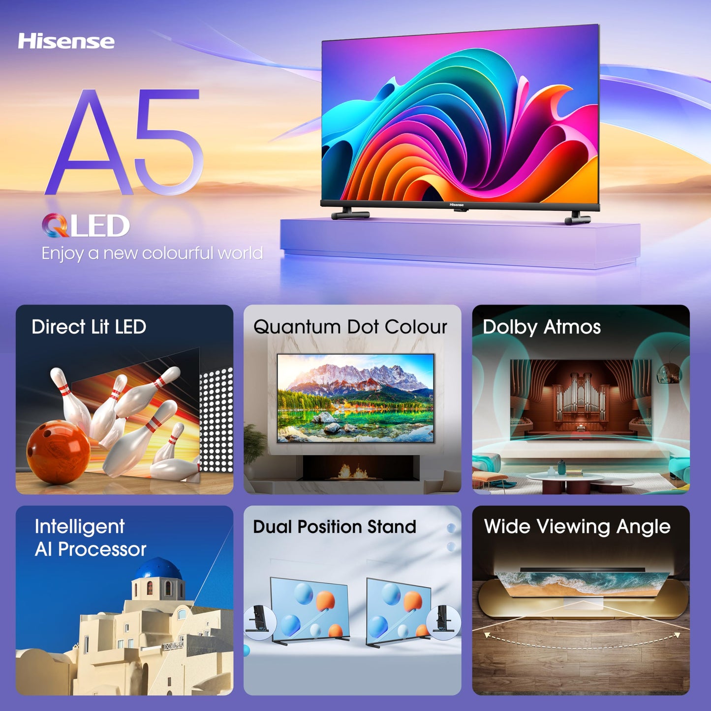 Hisense 40" 40A4QTUK FHD LED TV with Freely - Direct Lit LED, Dolby Audio, Natural Colour Enhancer, Games Mode, Sports Mode with Freely, Disney +, YouTube, Netflix