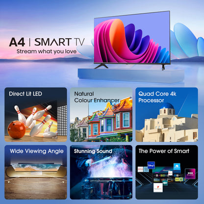 Hisense 40" 40A4QTUK FHD LED TV with Freely - Direct Lit LED, Dolby Audio, Natural Colour Enhancer, Games Mode, Sports Mode with Freely, Disney +, YouTube, Netflix