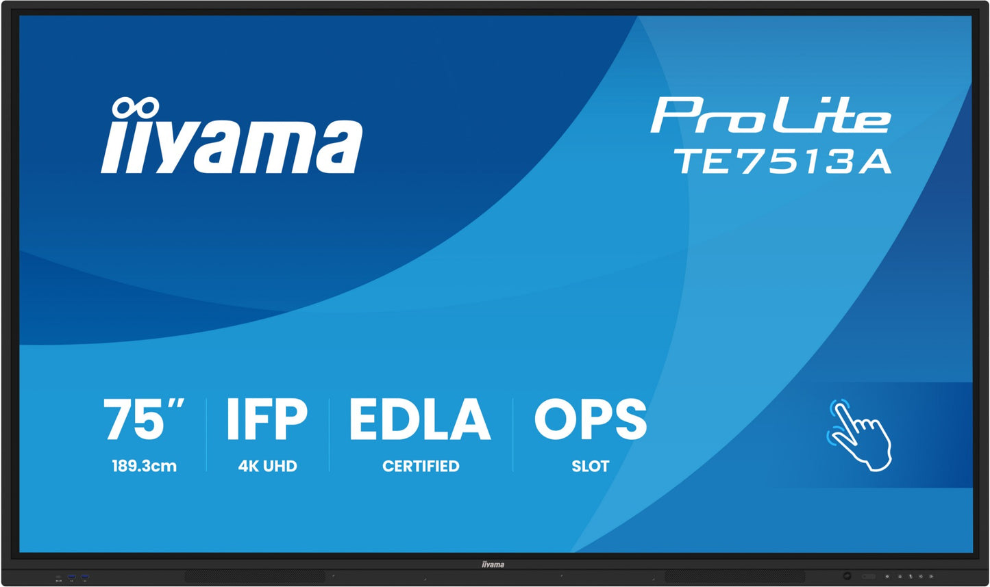 iiyama TE7513A-B2AG Signage Display Interactive flat panel 190.5 cm (75") Wi-Fi 500 cd/m² 4K Ultra HD Black Touchscreen Built-in processor Android 24/7