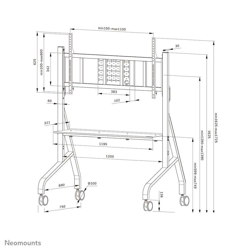Neomounts FL50-575BL1 TV trolley 65-115" - fast installation - TÜV