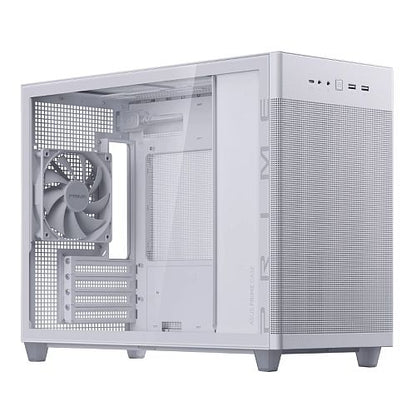 Asus Prime AP201 Gaming Case w/ Tempered Glass Window, Micro ATX, USB-C, Tool-free Panels, 338mm GPU & 360mm Radiator Support, White