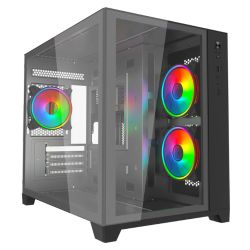 Vida Akira V2 Black ARGB Gaming Case w/ Glass Front & Side, Micro ATX, 3x ARGB PWM Fans, 6-Port ARGB Fan Hub & Remote Control