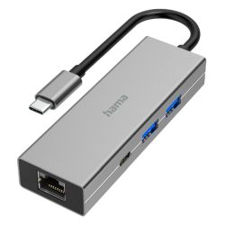 Hama 3-Port USB-C 3.2 Gen1 Hub w/ LAN - 2x USB-A, 1x USB-C, 1x GB LAN, USB Powered