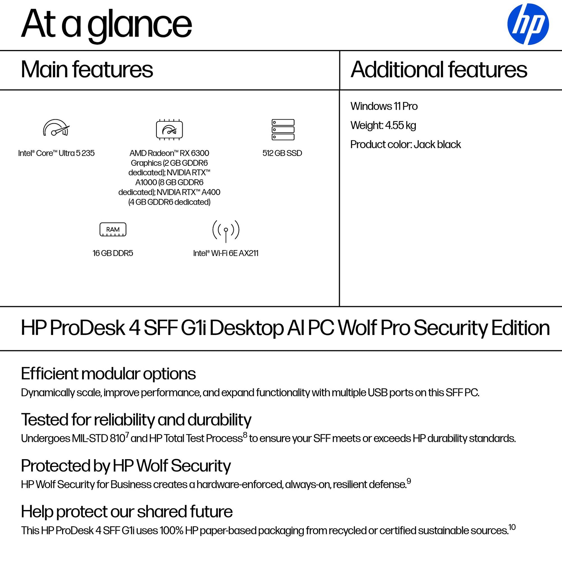HP ProDesk 4 SFF G1i AI Wolf Pro Security Edition Intel Core Ultra 5 235 16 GB DDR5-SDRAM Windows 11 Pro AI PC