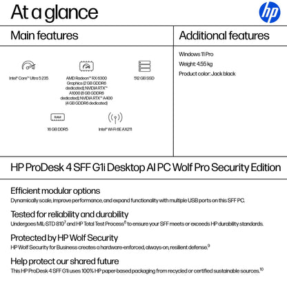 HP ProDesk 4 SFF G1i AI Wolf Pro Security Edition Intel Core Ultra 5 235 16 GB DDR5-SDRAM Windows 11 Pro AI PC