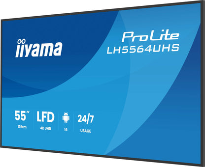 iiyama LH5564UHS-B1AG Signage Display Digital signage flat panel 139.7 cm (55") Wi-Fi 500 cd/m² 4K Ultra HD Black Built-in processor Android 24/7