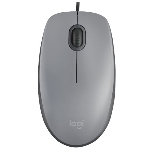 Logitech M110 Silent Wired Optical Mouse, USB, 1000 DPI, Ambidextrous, Mid Grey
