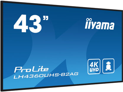 iiyama LH4360UHS-B2AG Signage Display Digital A-board 108 cm (42.5") LED Wi-Fi 500 cd/m² 4K Ultra HD Black Built-in processor Android 11 24/7