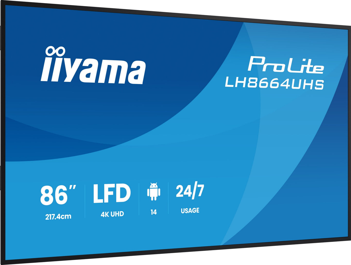 iiyama LH8664UHS-B3AG Signage Display Digital signage flat panel 2.17 m (85.6") Wi-Fi 500 cd/m² 4K Ultra HD Black Built-in processor Android 24/7