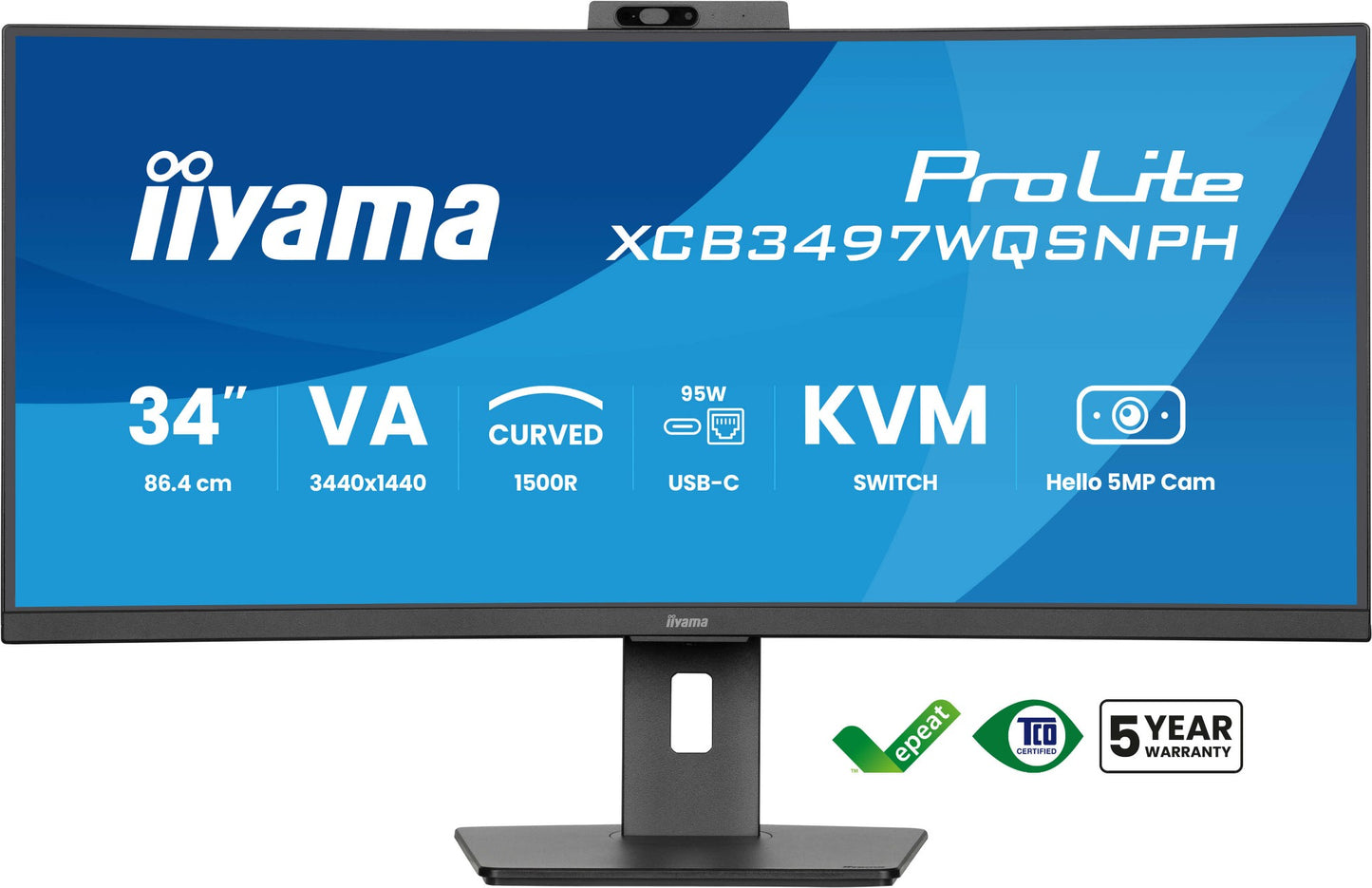 iiyama ProLite XCB3497WQSNPH-B1 computer monitor 86.4 cm (34") 3440 x 1440 pixels UltraWide Quad HD LED Black